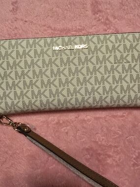 Michael Kors Beige Logo Wristlet Wallet